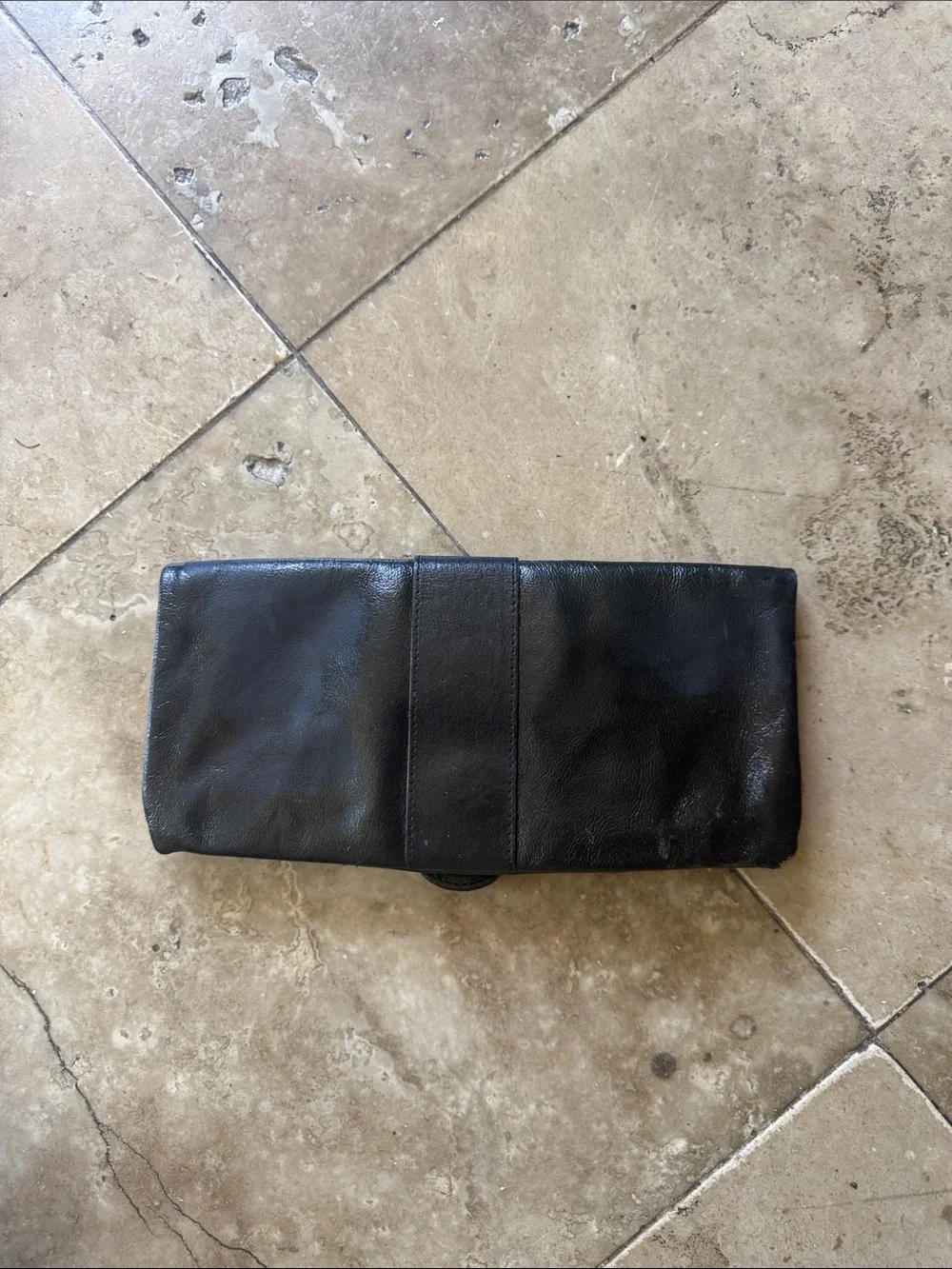 HOBO black leather fold over clutch preowned good condition